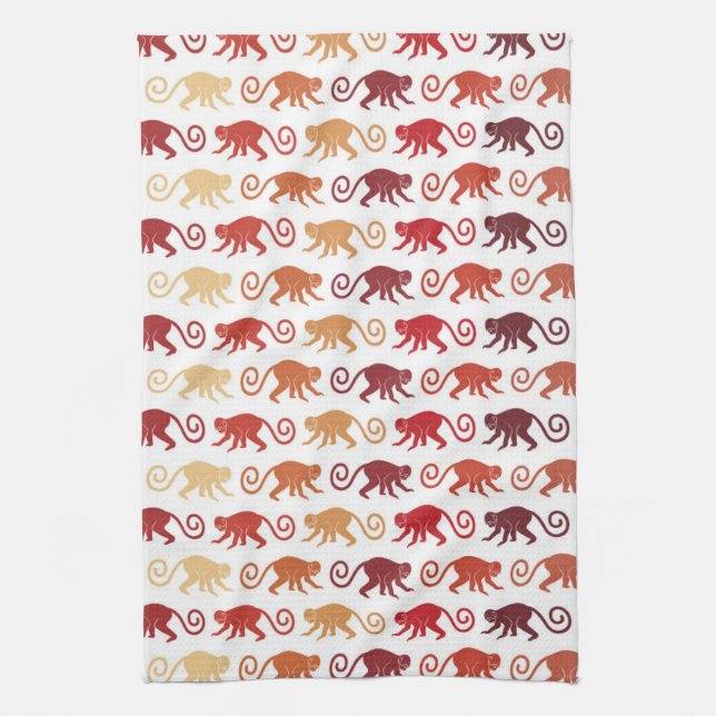 Red Monkeys Pattern Tea Towel (Vertical)
