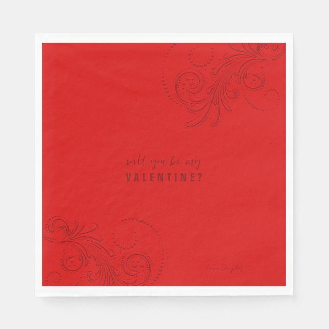 Red Monochromatic Swirls Will You Be My Valentine Napkin (Front)