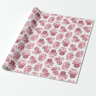 Red Monochrome Floral Wrapping Paper