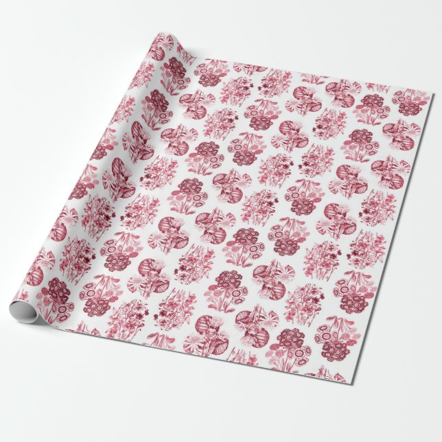 Red Monochrome Floral Wrapping Paper (Unrolled)