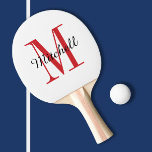 Red Monogram and Name Personalised Ping Pong Paddle
