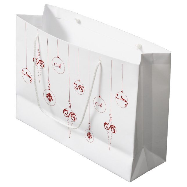 Red Monogram Bauble Christmas Ornaments Gift Bag (Front Angled)