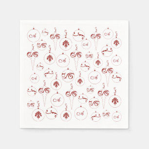 Red Monogram Bauble Ornaments Pattern Christmas Napkin