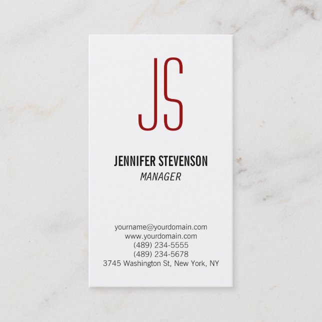 Red Monogram Black White Manager Business Card (Front)