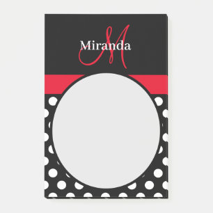 Red Monogram Black White Polka Dot Post-it Notes