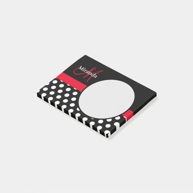 Red Monogram Black White Polka Dot  Post-it Notes (Angled)