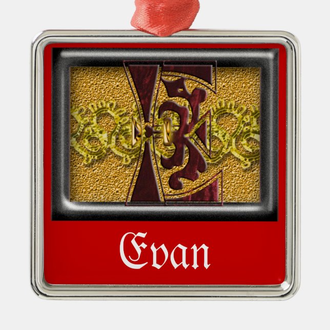 red monogram E Metal Tree Decoration (Front)