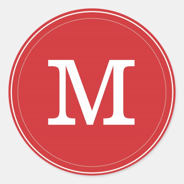 Red Monogram Envelope Seal Classic Round Sticker (Front)