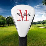 Red Monogram Initial and Name Personalised Golf Head Cover<br><div class="desc">Custom printed golf head cover personalised with your name and monogram initial or other custom text. Use the design tools to choose any background colour,  edit fonts and colours or upload your own photos to create a unique one of a kind gift for your favourite golfer.</div>