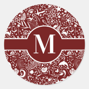 Red Monogram Initial Ocean Pattern Classic Round S Sticker