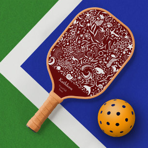 Red Monogram Initial Ocean Pattern Pickleball Paddle