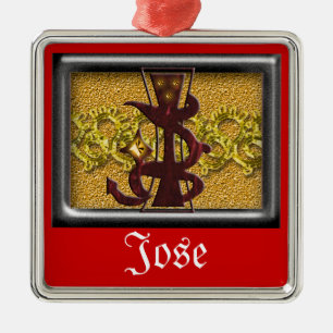 red monogram J Metal Tree Decoration