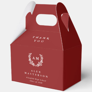 Red Monogram Laurel Wreath Graduation Favour Box