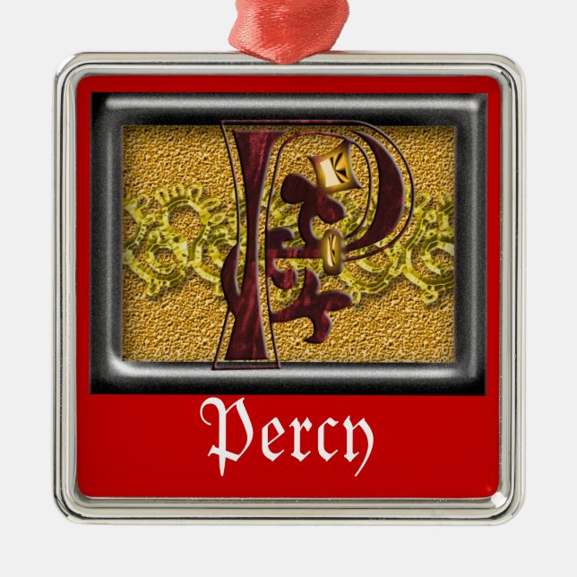 red monogram P Metal Tree Decoration (Front)