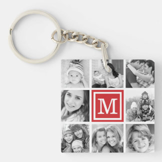 Red Monogram Photo Collage Key Ring