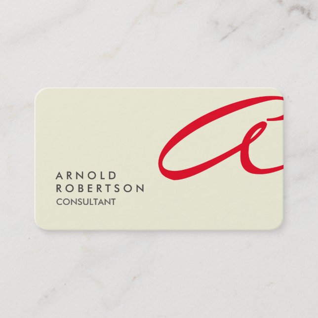 Red Monogram Plain Beige Trendy Business Card (Front)