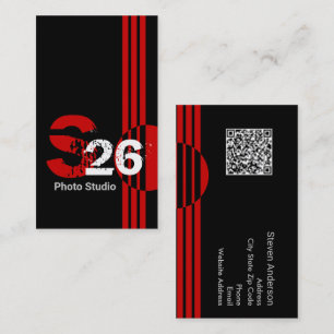 Red monogram QR code abstract geometric Business Card