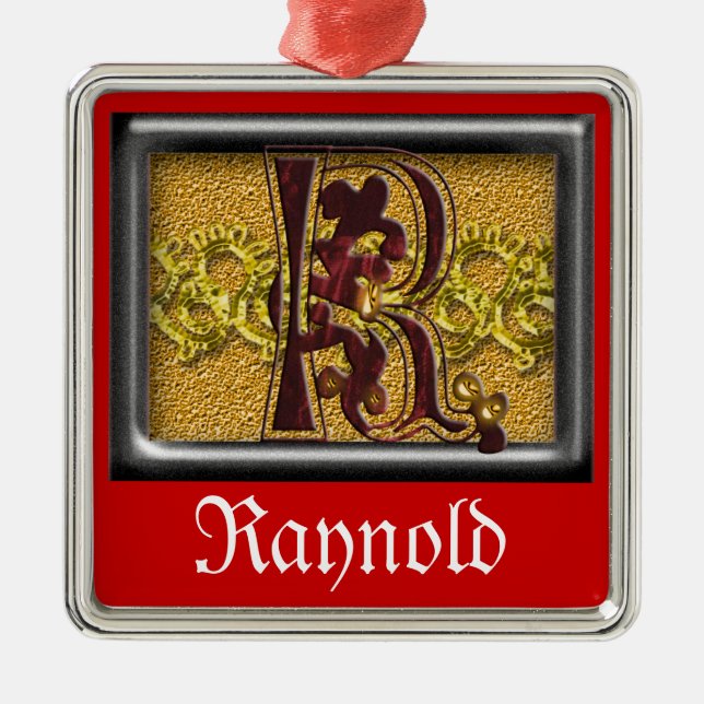 red monogram R Metal Tree Decoration (Front)