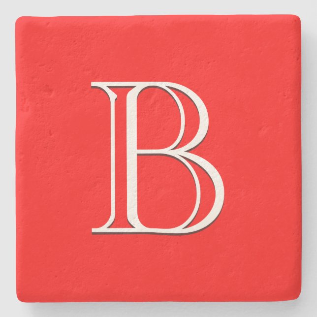 Red Monogram Single Initial Elegant High End Stone Coaster (Front)