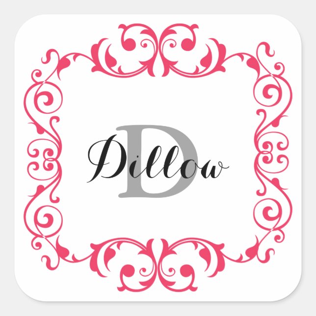 Red Monogram Square Sticker (Front)