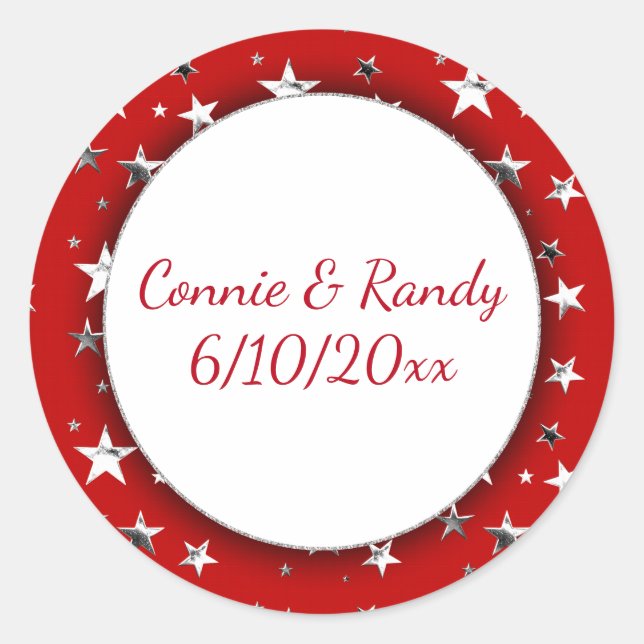 Red Monogram Sticker with Silver Stars (Front)