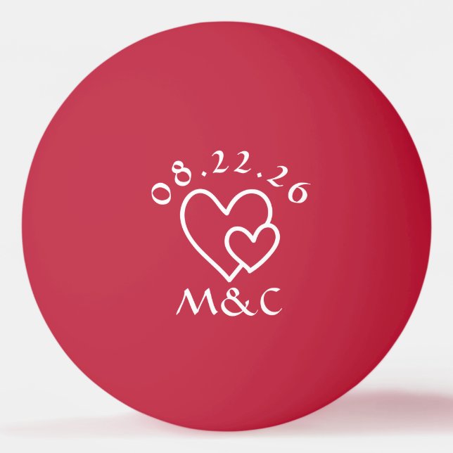 Red Monogram Wedding Ping Pong Ball (Front)