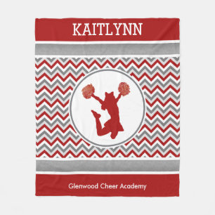 Red Monogrammed Chevron Stripes Pom or Cheer Fleece Blanket