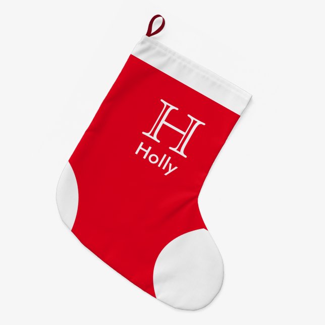 Red Monogrammed Christmas Stocking - Personalised (Front (Hanging))