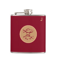 Red Monogrammed Flask - Zodiac - Pisces