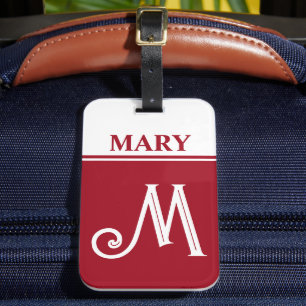 Red Monogrammed Luggage Tag