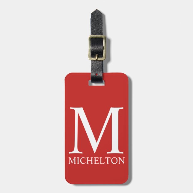 Red Monogrammed Luggage Tag (Front Vertical)