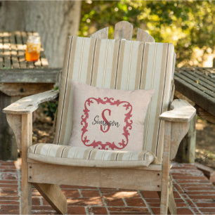 Red Monogrammed with Burlap Print Pillow