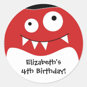 Red Monster Bash Birthday Sticker