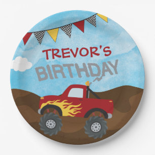 Red Monster Jam Truck Birthday Party Personalised Paper Plate