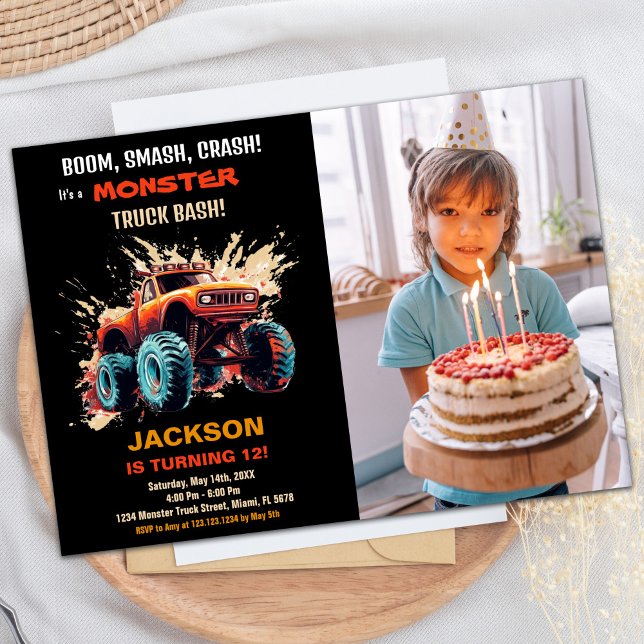 Red Monster Truck Birthday Invitations Photo (Red Monster Truck Birthday Invitations Photo)
