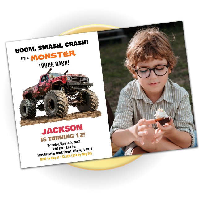 Red Monster Truck Birthday Invitations photo (Red Monster Truck Birthday Invitations photo)