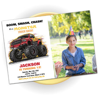 Red Monster Truck Birthday Invitations Photo