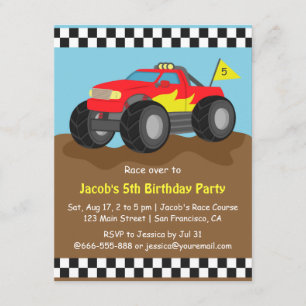 Red Monster Truck Birthday Party Invitation