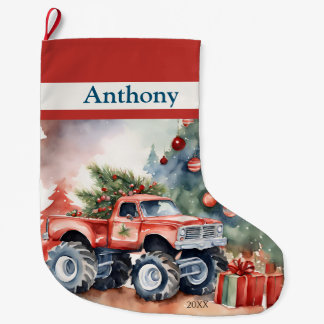 Red Monster Truck Boys Large Christmas Stocking