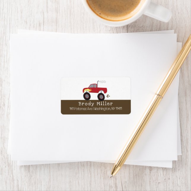 Red Monster Truck Customised Label (Insitu)