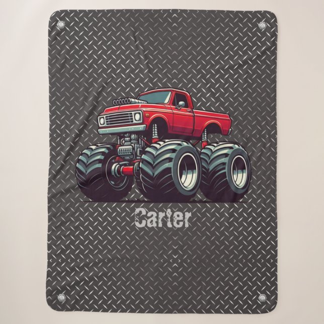 Red monster truck  sherpa blanket (Front)