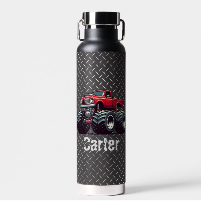 Red monster truck  water bottle (Front)