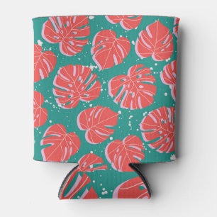 Red monstera: green tropical pattern can cooler