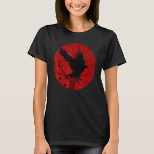 Red Moon Creepy Crow Bird Gothic Forest Animal Rav T-Shirt