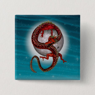 Red Moon Dragon Celestial Fantasy Art 15 Cm Square Badge