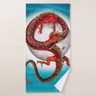 Red Moon Dragon Celestial Fantasy Art Bath Towel