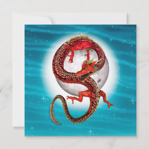 Red Moon Dragon Celestial Fantasy Art Card