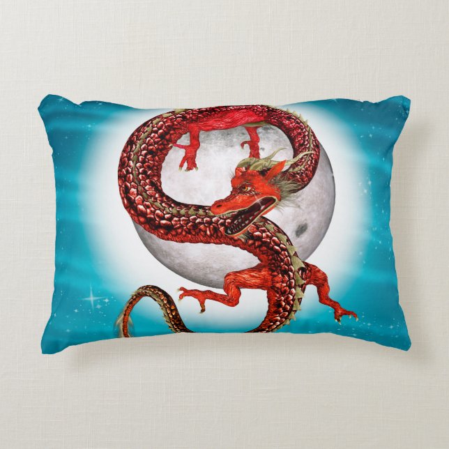 Red Moon Dragon Celestial Fantasy Art Decorative Cushion (Front)