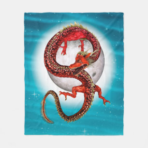Red Moon Dragon Celestial Fantasy Art Fleece Blanket