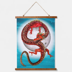 Red Moon Dragon Celestial Fantasy Art Hanging Tapestry